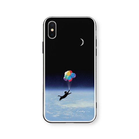 ねこの宇宙遊泳♪【強化ガラス × TPUケース】iPhone11Pro/iPhoneXS/その他iPhoneケース