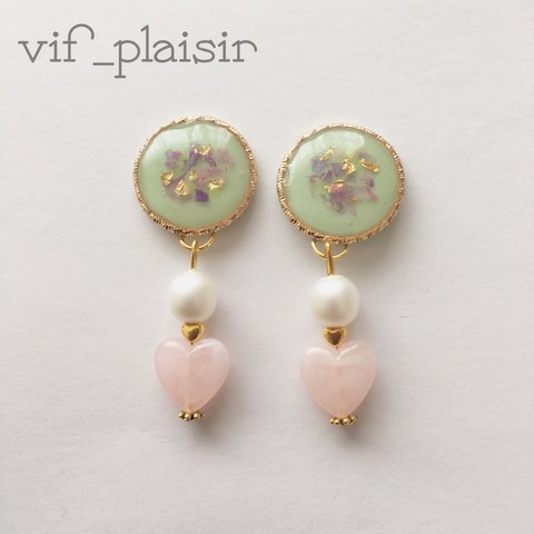 mint green pink heart pierce / earring