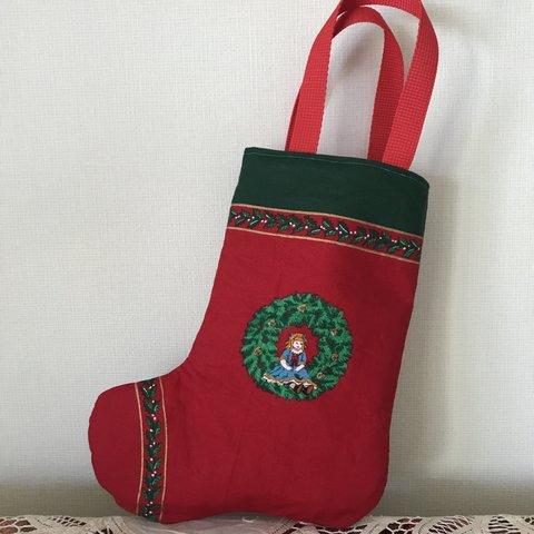 クリスマスの靴下型バッグ『お人形とテディベア』