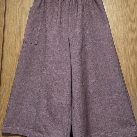 着物リメイク　紬のスカート見えガウチョパンツ　フリーサイズ