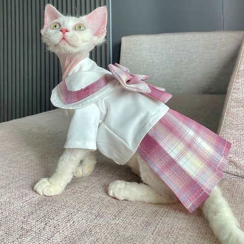 猫服 ペット服 ネコ 猫セーラー服 2色 猫JK コスプレ 仮装 スフィンクス猫 かわいい カレッジスタイル きれい