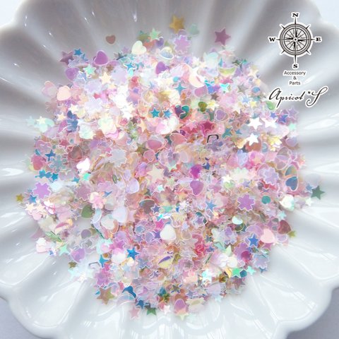 ホログラム ミックス 約5ｇ 【 ゆめかわ ◇ ピンク × クリア 系 】( ハート / 星 / 月 / 桜 ) ネイル レジン 封入素材 