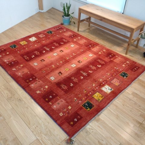 新規入荷】ペルシャ　ギャッベ　リビング　192x150cm　パネル　茜色　桃色　RJ2805