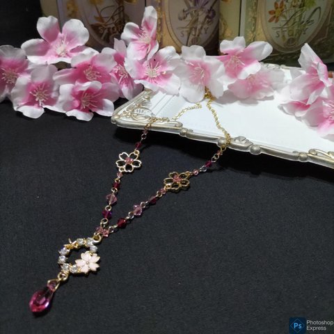 時を刻む桜花のネックレス(昼桜)/Ltローズ×ゴールド色