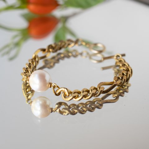 vintage chain & pearl bracelet 【ヴィンテージチェーンとパールのブレスレット】