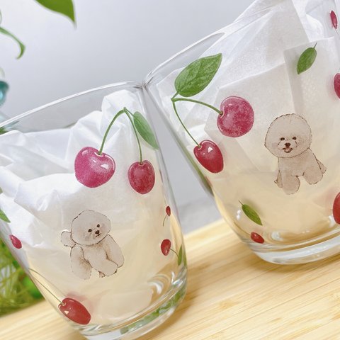 🍒新作🍒さくらんぼ✖︎ビションフリーゼペアグラス🥂