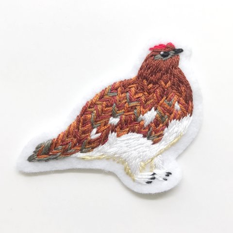 まんまる雷鳥 オス 夏 刺繍ブローチ