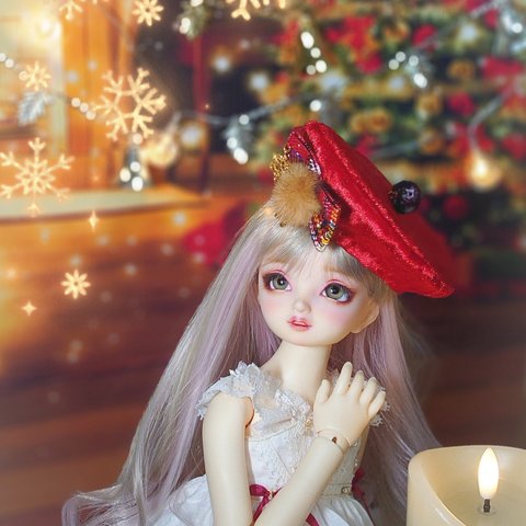 『あなたと一緒のXmas🎄』ベルベット風ベレー帽【単品】40cmドール対応サイズ　SDMやpeaksFOB