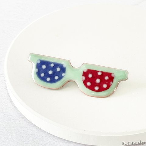 【七宝焼き】3Dメガネ・ブローチ／ドット