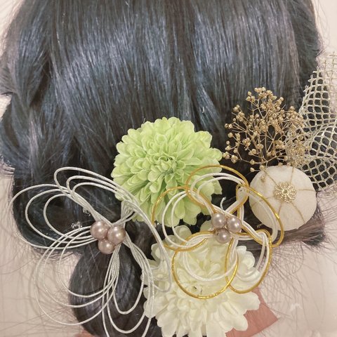 水引のお花と和玉の髪飾り　