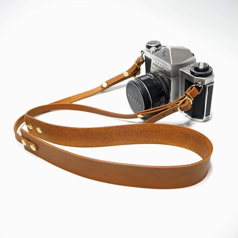 カメラストラップ シンプル 日本製 オイルヌメ革使用 一眼レフ ミラーレス用 キャメル系ブラウン