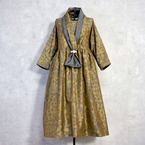 着物リメイクギャザーワンピース & スヌード〜四季で心地良い上質大島紬素材〜kimono remake gather onepiece