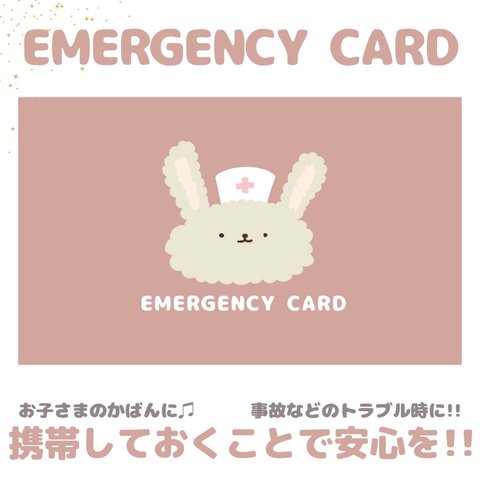 うさぎのEMERGENCY CARD 1枚(緊急連絡先)5.5cm×9cm