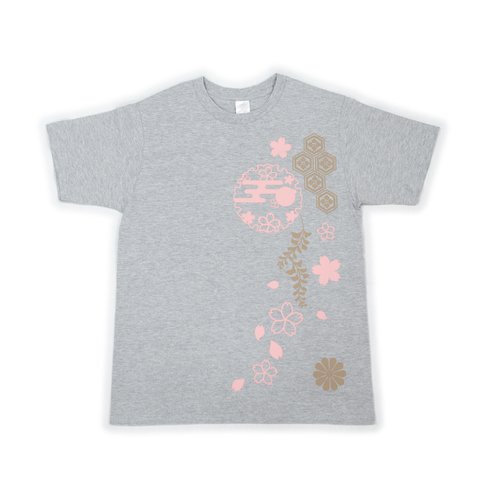 和柄Tシャツ（半袖・薄墨）桜・紋 Sサイズ