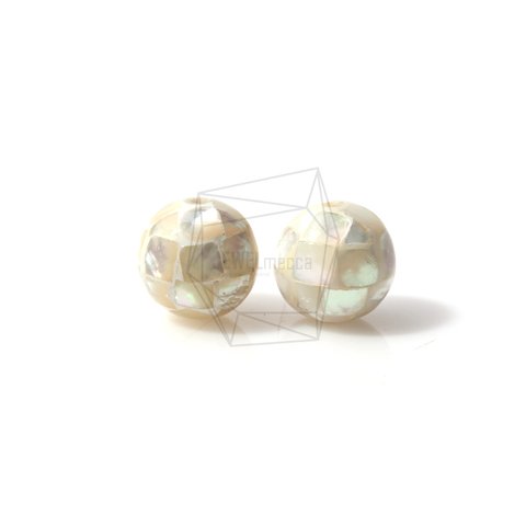 PEA-009-G【4個入り】モザイク螺鈿ビーズ, Mother of Pearl Mosaic round ball