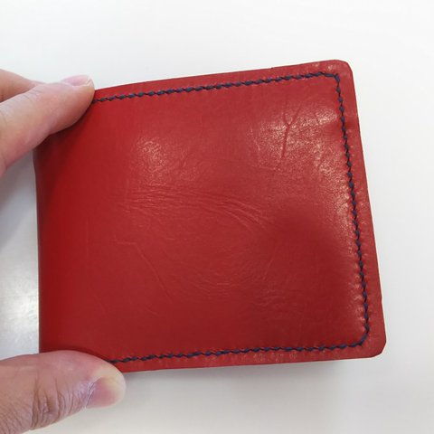 二つ折り財布(本革)赤01WRD001