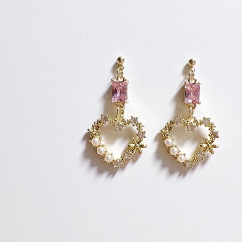 パール x ハート　ピアス♡イヤリング