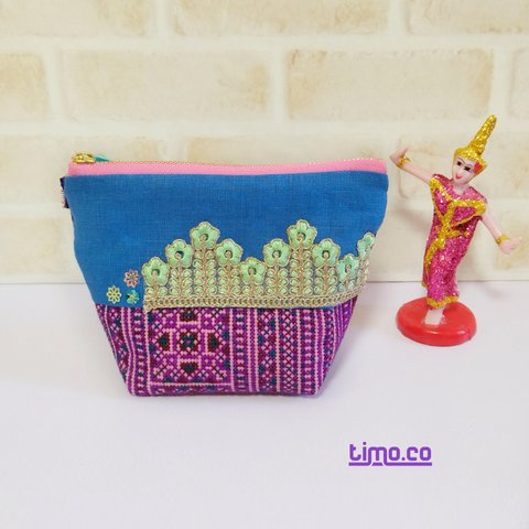 インド刺繍リボン × アジア素材♡ ミニポーチ * 4