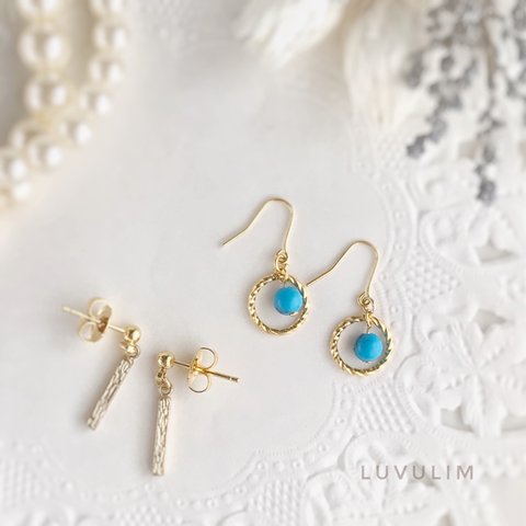 ピアス2点セット la roue de fortune "turquoise"&bright star