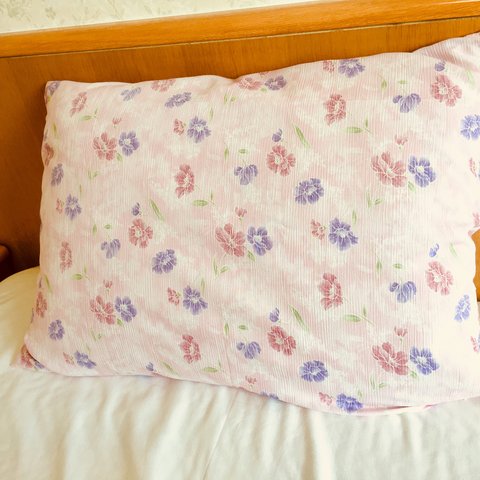 【涼感】楊柳枕カバー＊ベビーピンクに二色の花
