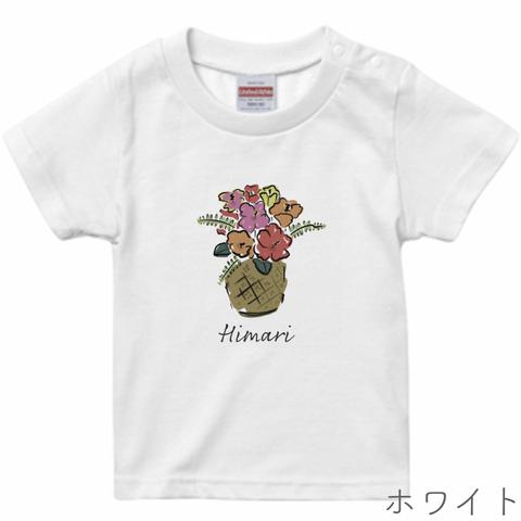 [ベビー] 8月生まれのためのお花Tシャツ(名前入り) 全3色