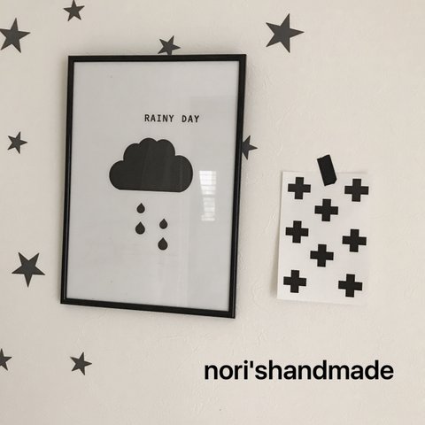 【送料無料】北欧風 シンプルモノトーン  ポスター(雲しずくポスター)