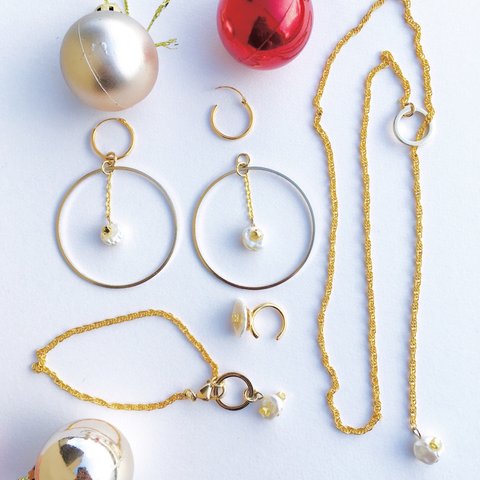 freshwater pearl & gold Christmas coffret 4点 セット