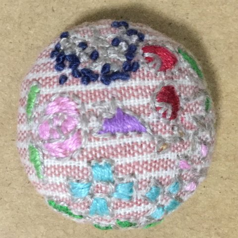 -Jonquille- フラワー刺繍  くるみボタン風ヘアゴムorブローチ④