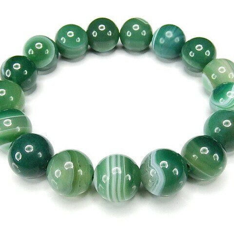 AAAグリーン縞入りアゲート約12mm大玉天然石ブレスレット数珠
