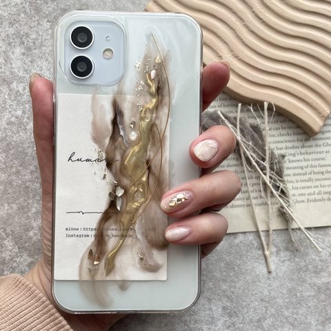 ✴︎新作✴︎ ニュアンスiPhoneケース　brown:beige×gold