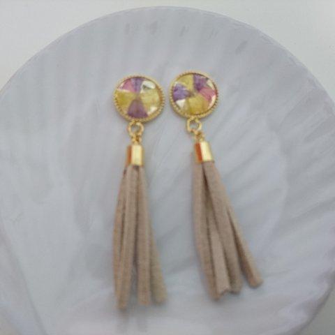 押し花×タッセルピアス