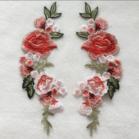 薔薇 ピンクローズ 花 レース ワッペン つけ襟 刺繍襟 ボタニカル ドレス 刺繍レース アップリケ 結婚式 ドレス