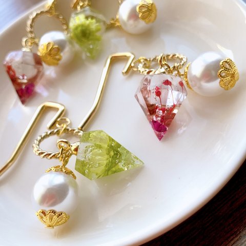 ポニーフック レジン×細石 天然石 パワーストーンヘアアクセサリー