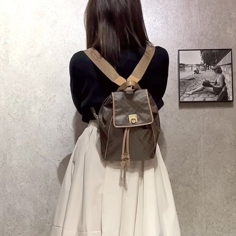 1148VINTAGE CELINE  紐ロゴ　マカダム デザインリュック  バッグ　ショルダーバッグ　セリーヌ tote shoulder bag ヴィンテージ　アンティークヴィンテージ通学　バッグ