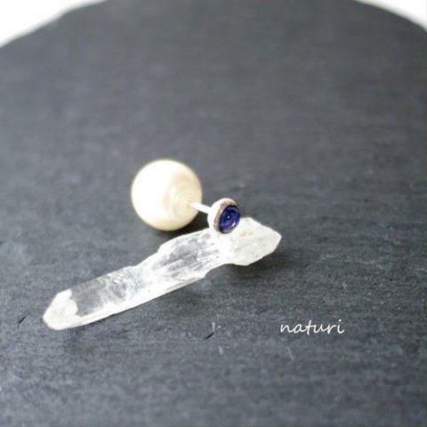 【noix】sv925 sapphire pierce with pearl catch (1pc)