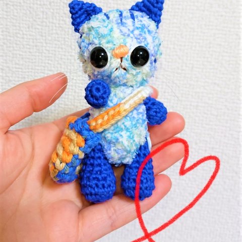 トラ猫さん風ブルーの猫さん☆ハンドメイド☆編みぐるみ☆ねこ☆ネコ☆トラネコ