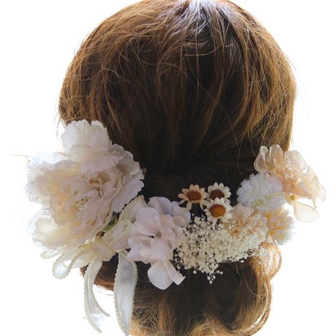 ウェディング    ヘッドドレス  ブライダル ヘアアクセサリー  ホワイト  花 フラワー 成人式 前撮り