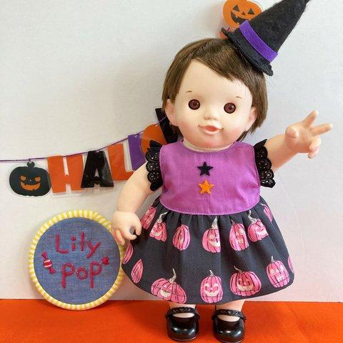 ピンクかぼちゃNightのハロウィンワンピース♡　ぽぽちゃん　服　USAコットン