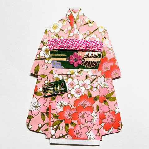 着物のポチ袋2048 ピンク地　梅　桜