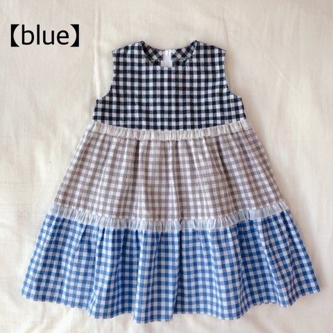 SALE! gingham check combination dress(blue)