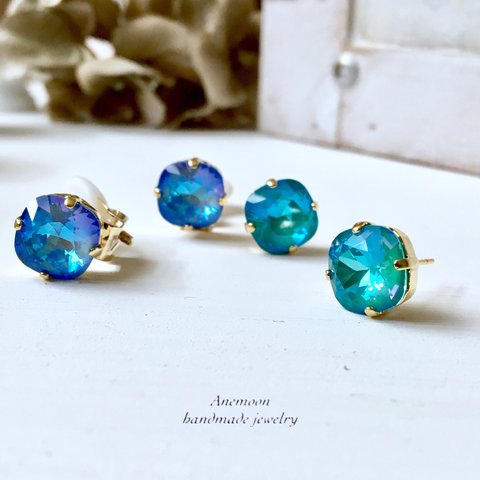 Swarovski pierce/earring〜lagoon〜 スワロフスキー大粒オフスクエアピアス/イヤリング【2 colors】10×10mm