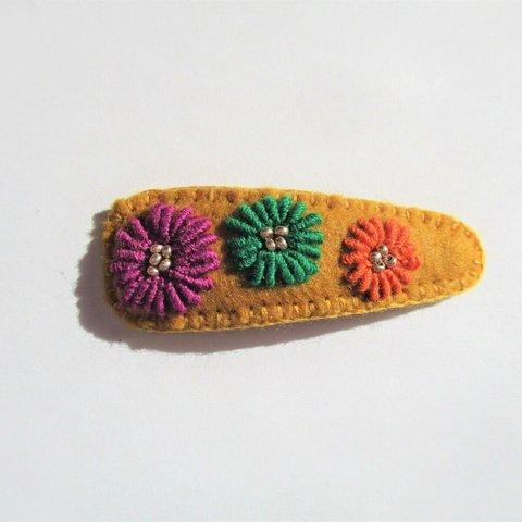 お花刺繍スリーピン（黄色）