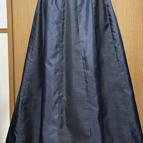 着物リメイク　藍色系　大島のパッチワークAラインスカート　フリーサイズ