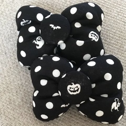 黒白ドットのハロウィン♡リボン♡二個450円♡リボン型リボンゴム！