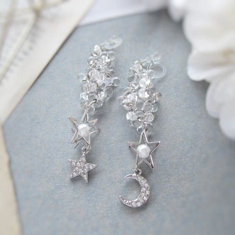 Clear beads×Double star earring(シルバー)*4250*