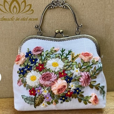 お花手刺繍パーティーバッグ(白)