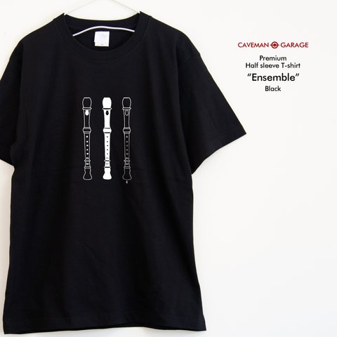 懐かしのリコーダーTシャツ  ※プレミアム仕様※【ブラック】プレミアムなちょい厚手半袖クルーネックTシャツ