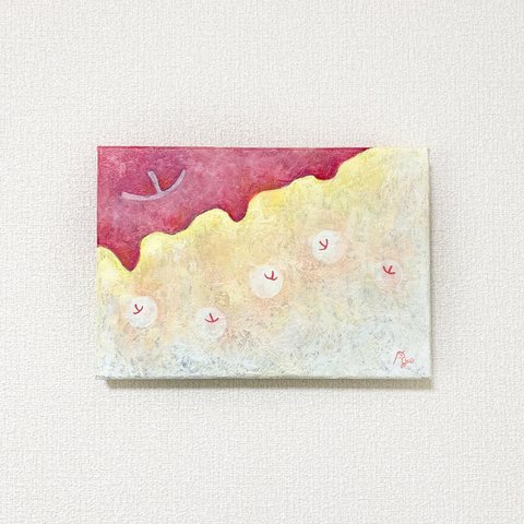 原画 油絵 蜜の旅 リンゴのアート 抽象画 SM/サムホール レッド×ホワイト モダンアート