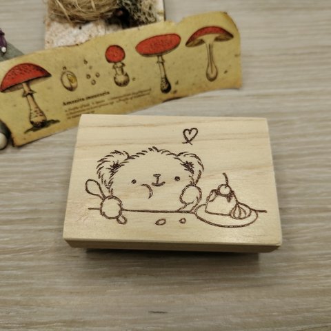 消しゴムはんこ♪　108　ふわふわくまちゃんとプリン　くま　スタンプ