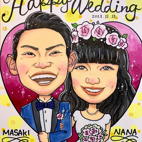 似顔絵【ウェルカムボード・結婚記念日・記念日プレゼント・結婚祝い・ファミリー・プレゼント】オーダーメイド